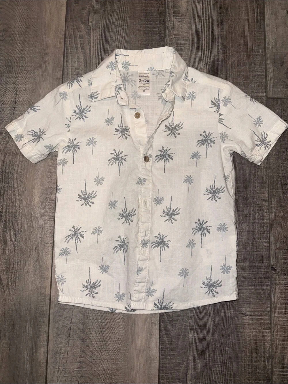 Carter's 2T White Short-Sleeve Palm Print Button-Down Shirt